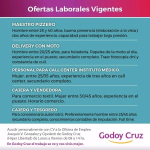 Ofertas laborales vigentes para vecinos del departamento Ofertas Laborales 1